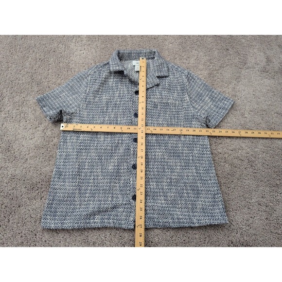 H&M Button Up Shirt Mens Large Short Sleeve Textured Weave Blue Casual - Picture 3 of 6